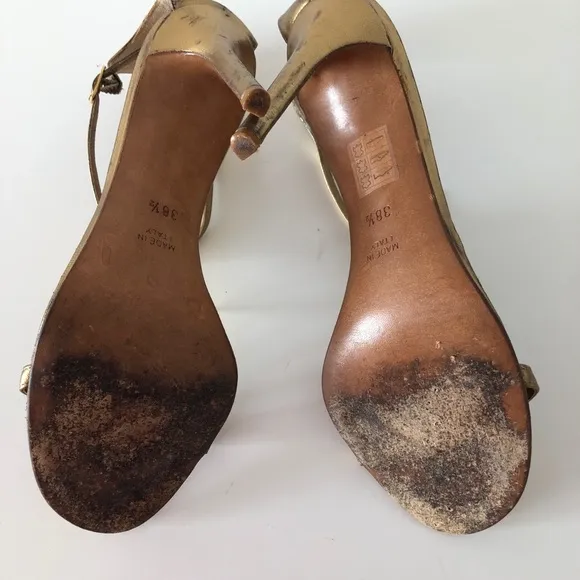 Rene Caovilla bronze leather sandals heels 38.5