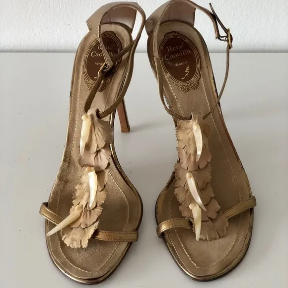 Rene Caovilla bronze leather sandals heels 38.5