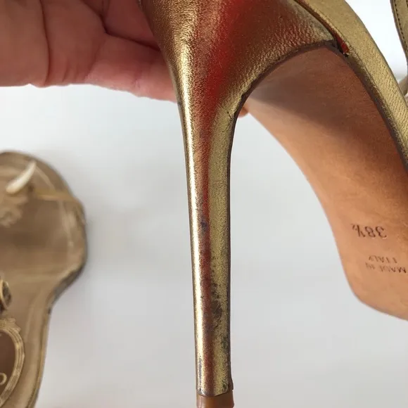 Rene Caovilla bronze leather sandals heels 38.5