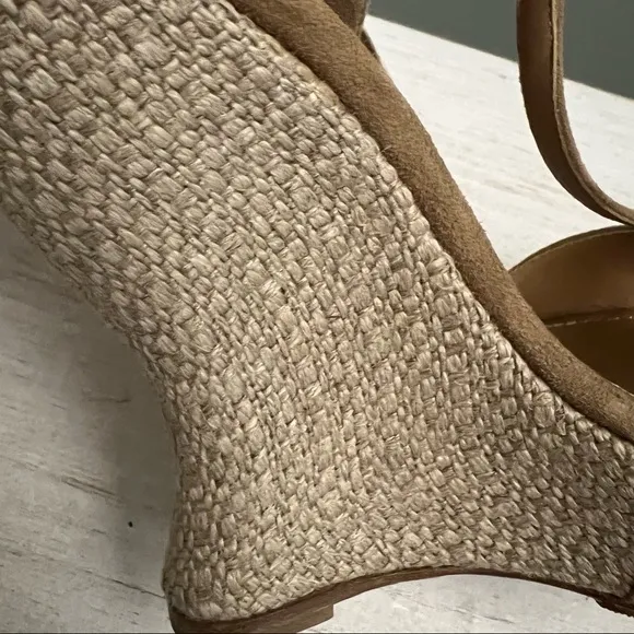 Rene Caovilla Wedge Woven Platform Leather T Strap Rhinestone Sandal Size 5.5