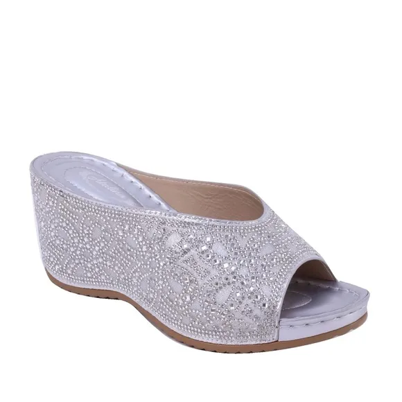 Restock! Elegant Silver Rhinestone Wedge Heel Sandal Perfect for Weddings