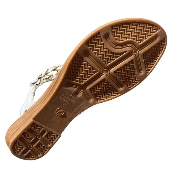 Restock! Atalina Toe Ring White Floral Rhinestone Embellished Woven Gold Sandal