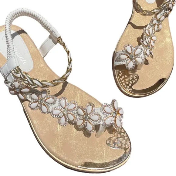 Restocked Italina / Atalina  Toe Ring Whire Floral Rhinestone Sandal