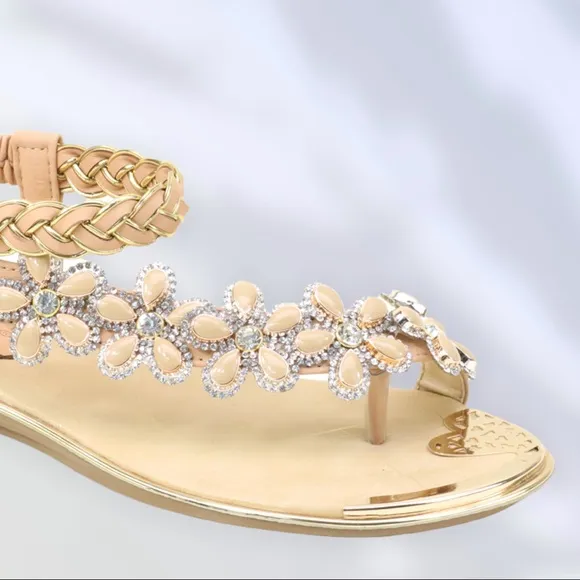 Restocked Italina / Atalina  Toe Ring Whire Floral Rhinestone Sandal