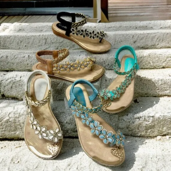 Restocked Italina / Atalina  Toe Ring Whire Floral Rhinestone Sandal