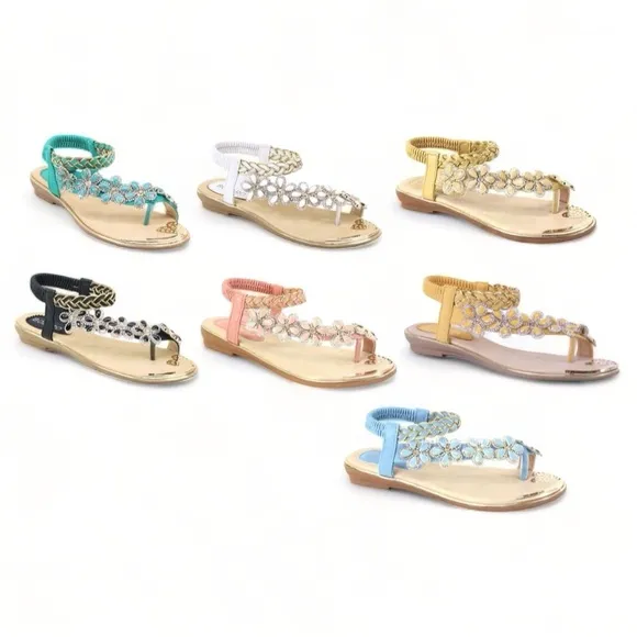 Restocked Italina / Atalina Toe Ring White Floral Rhinestone Daisy Sandal