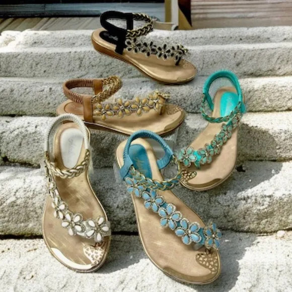 Restocked Italina / Atalina Toe Ring White Floral Rhinestone Daisy Sandal