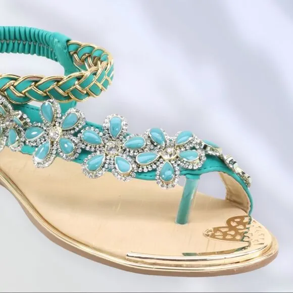 Restocked Italina / Atalina Toe Ring White Floral Rhinestone Daisy Sandal