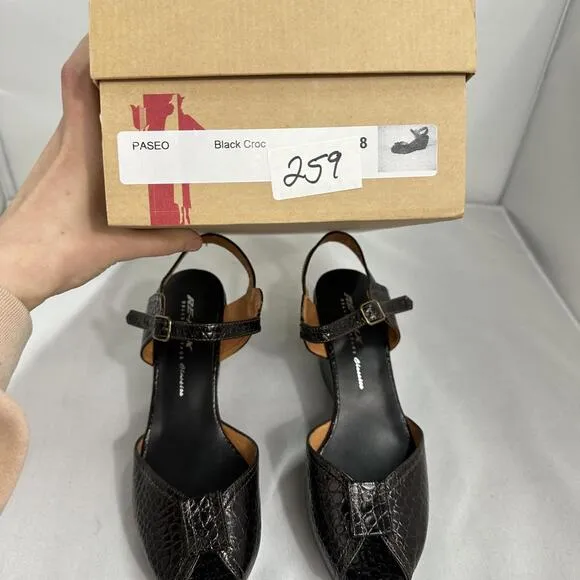 Retro Brown Crocodile Pattern Leather Platform Wedge Sandals (8)