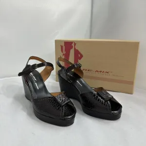 Retro Brown Crocodile Pattern Leather Platform Wedge Sandals (8)