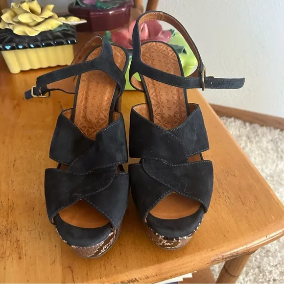 Retro Heels Navy Blue Suede Sandals Snake Chie Mihara 8.5 9 39 1940s Style