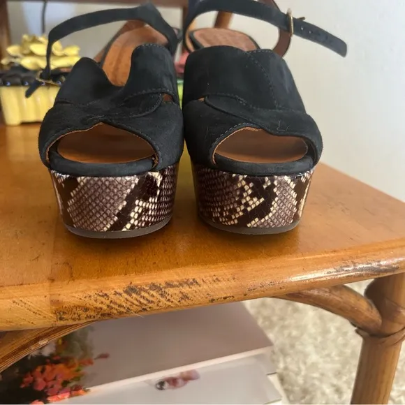Retro Heels Navy Blue Suede Sandals Snake Chie Mihara 8.5 9 39 1940s Style