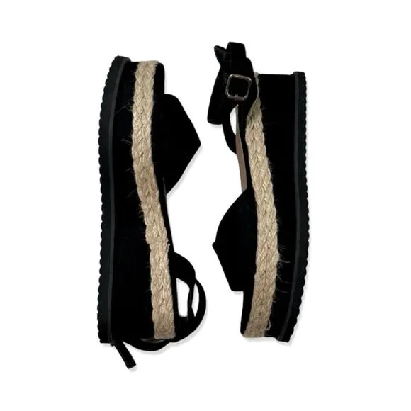 Retro Women's Black Faux Suede Leather Slingback Ankle Strappy Wedges Sandals