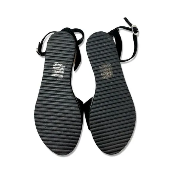 Retro Women's Black Faux Suede Leather Slingback Ankle Strappy Wedges Sandals