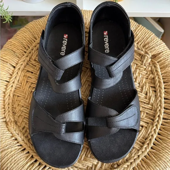 Revere Geneva Black Closed Heel Leather Sandals Comfort Shoe Size 11