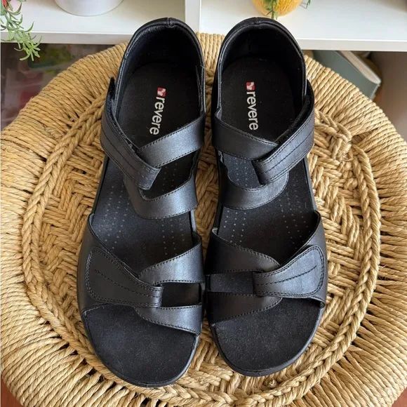 Revere Geneva Black Closed Heel Leather Sandals Comfort Shoe Size 11