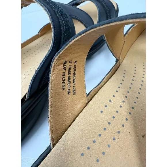 Revere Rio Sapphire Navy Blue Lizard Leather Slide Sandal 42 11 11.5