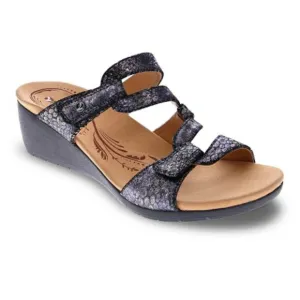 Revere Sofia Black Metallic Python Leather Sandal, Women Size 6M $160