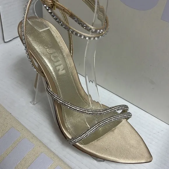 Revolve 3JUIN Giglio 95mm crystal-embellished sandals Size 38 Like New
