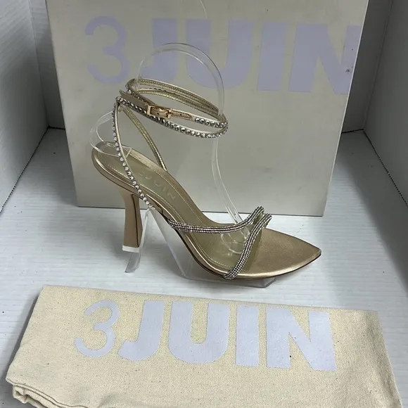 Revolve 3JUIN Giglio 95mm crystal-embellished sandals Size 38 Like New