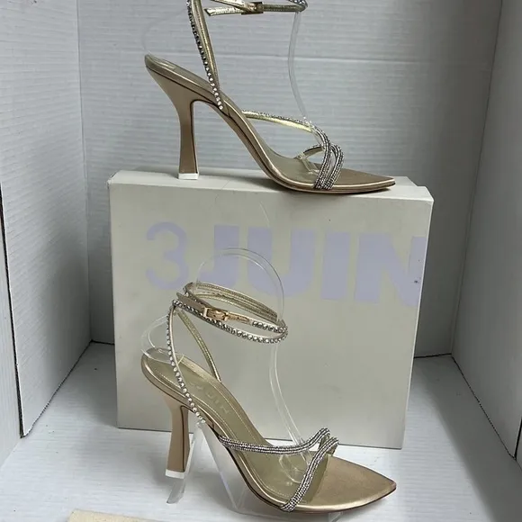 Revolve 3JUIN Giglio 95mm crystal-embellished sandals Size 38 Like New