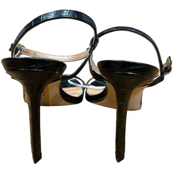 Revolve Sam Edelman Doran Black Croc Embossed Vegan Leather Strappy Sandal Heels