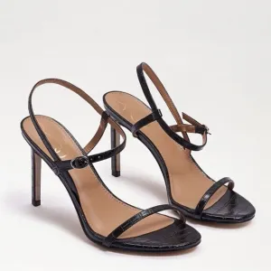 Revolve Sam Edelman Doran Black Croc Embossed Vegan Leather Strappy Sandal Heels