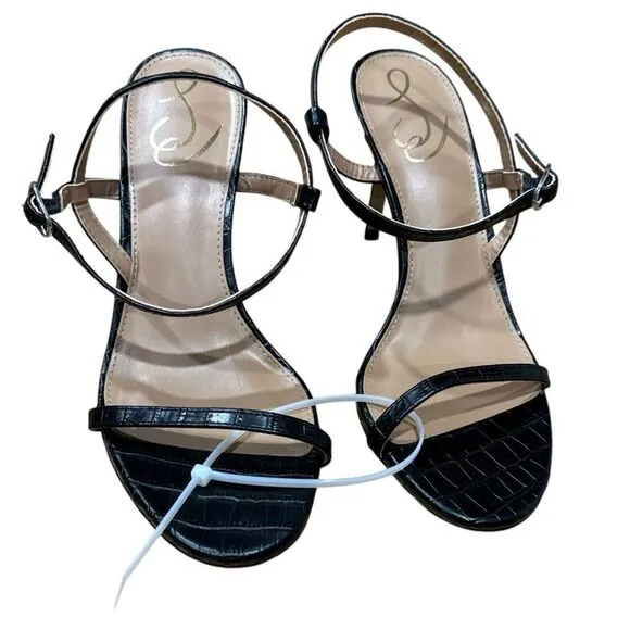 Revolve Sam Edelman Doran Black Croc Embossed Vegan Leather Strappy Sandal Heels