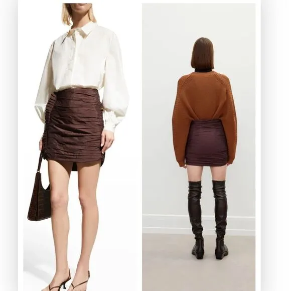 RÓHE | Denia Women's Bown Denia Taffeta Pleated Mini Skirt Size 4 NWT $345