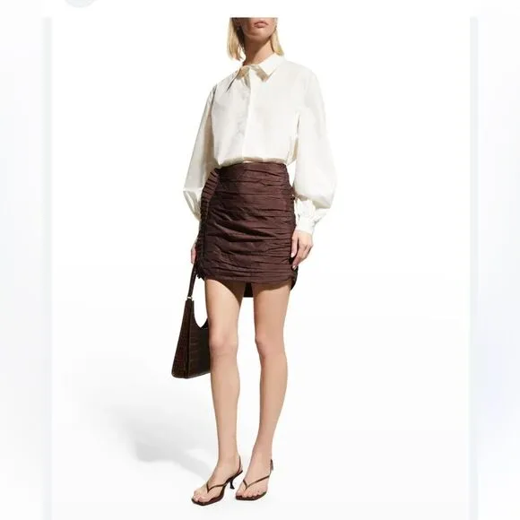 RÓHE | Denia Women's Bown Denia Taffeta Pleated Mini Skirt Size 4 NWT $345
