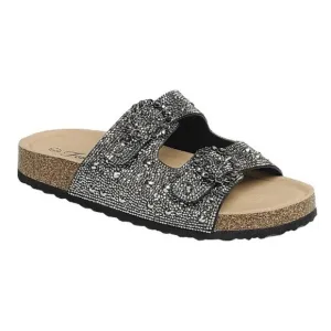 Rhinestone Cork Sole Double Buckle Slide Sandals - Forever