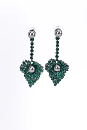 Rhinestone Heart Leaf Drop Earrings