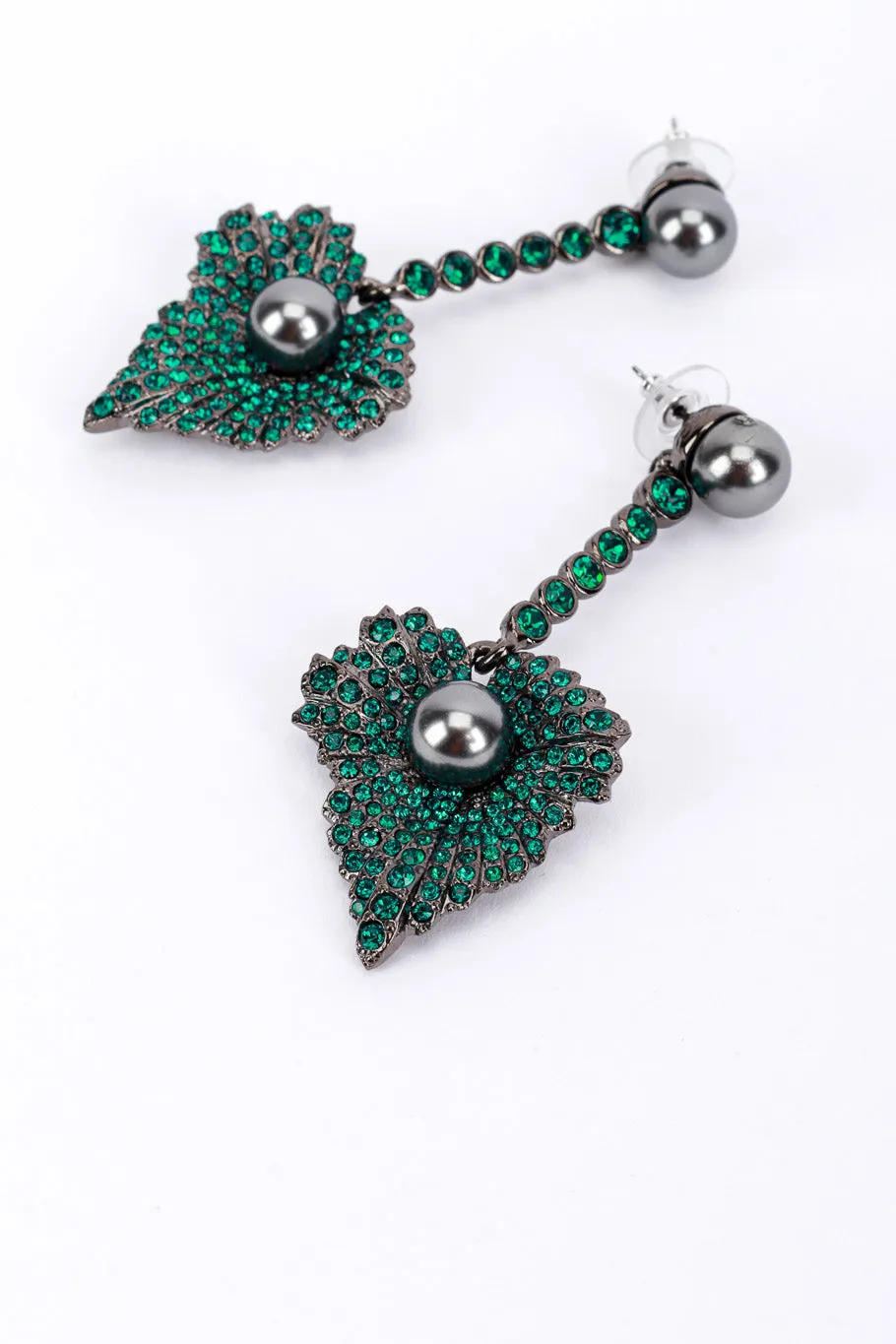 Rhinestone Heart Leaf Drop Earrings
