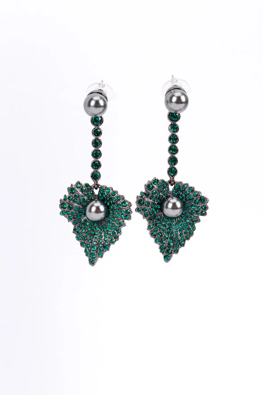 Rhinestone Heart Leaf Drop Earrings