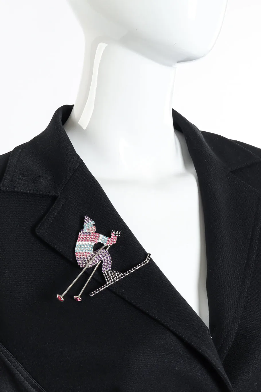 Rhinestone Skier Brooch