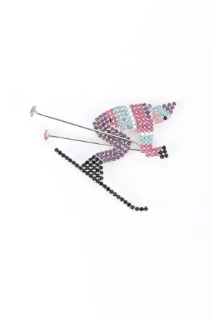 Rhinestone Skier Brooch
