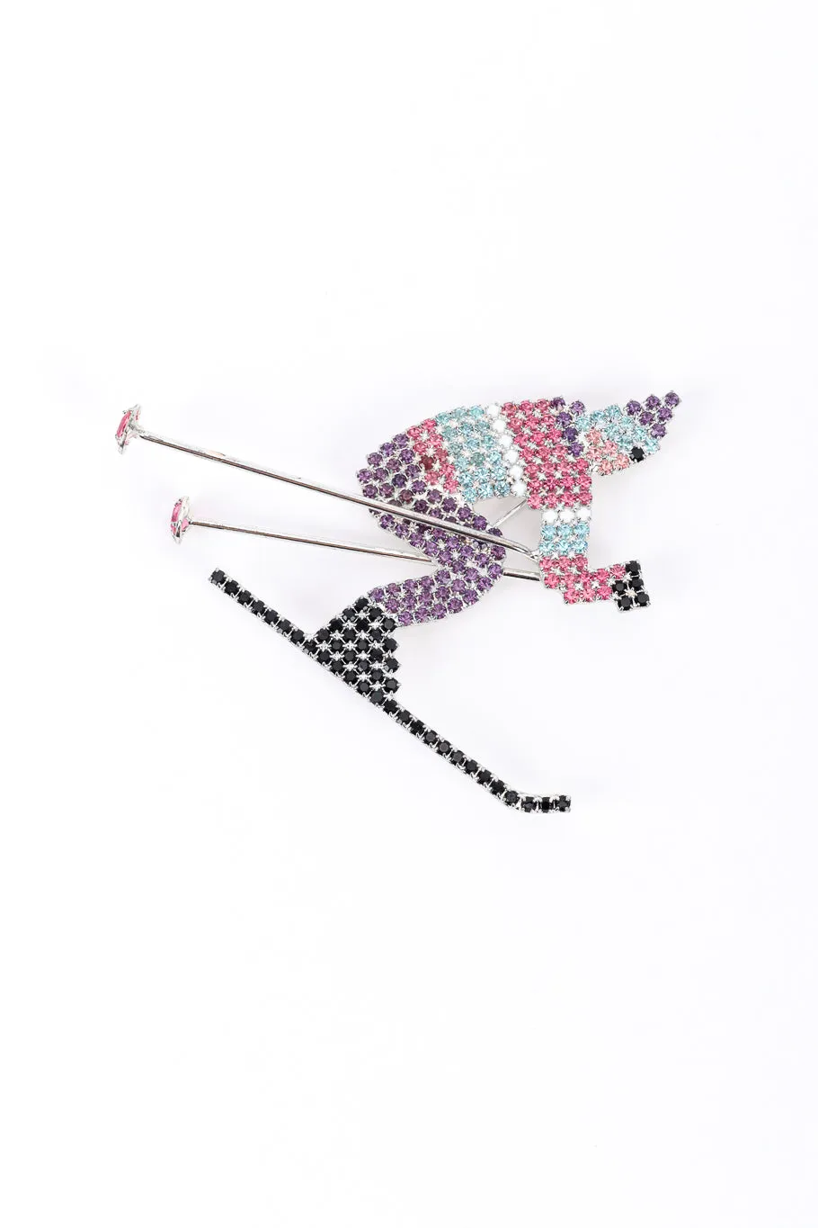 Rhinestone Skier Brooch