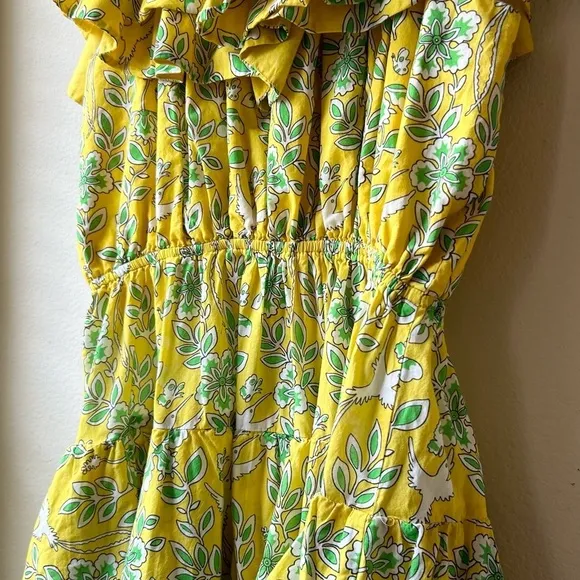 Rhode Dotty Off-the-Shoulder Yellow Green Floral Tiered Ruffle Eden Dress Size M