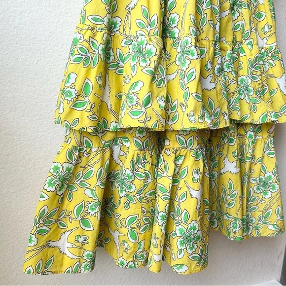 Rhode Dotty Off-the-Shoulder Yellow Green Floral Tiered Ruffle Eden Dress Size M