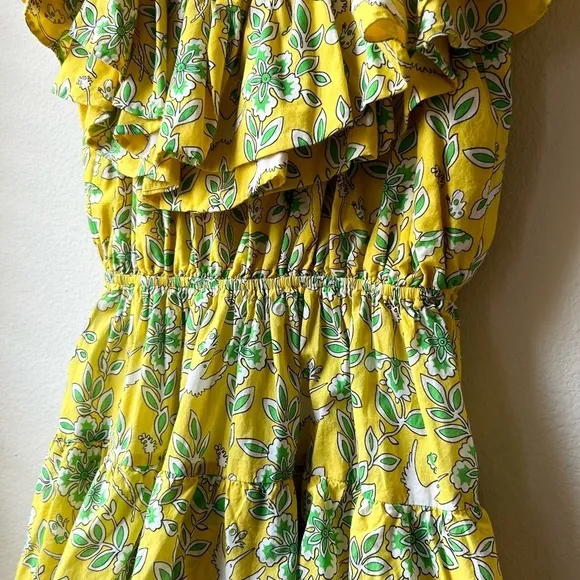 Rhode Dotty Off-the-Shoulder Yellow Green Floral Tiered Ruffle Eden Dress Size M