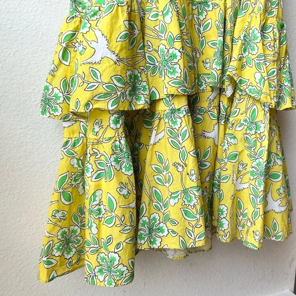 Rhode Dotty Off-the-Shoulder Yellow Green Floral Tiered Ruffle Eden Dress Size M