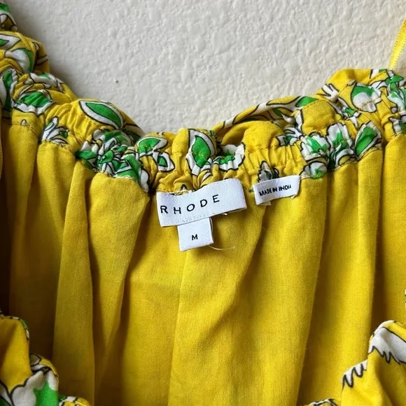 Rhode Dotty Off-the-Shoulder Yellow Green Floral Tiered Ruffle Eden Dress Size M