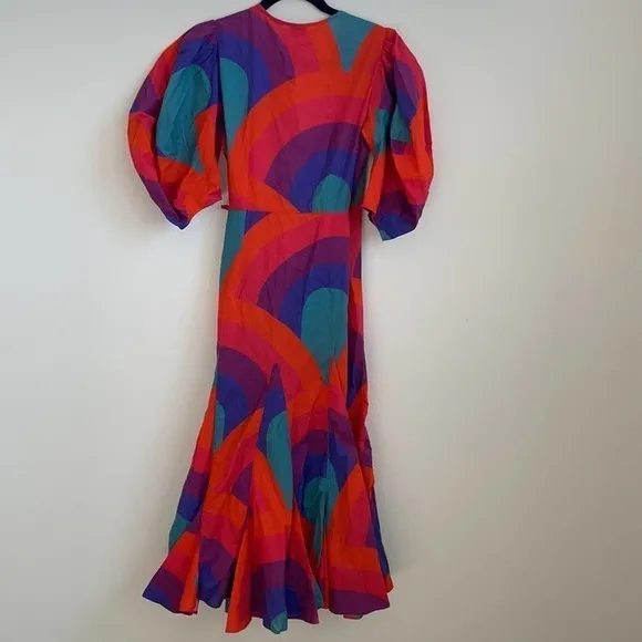 Rhode Resort Red Fiona Rainbow print cotton wrap dress XS
