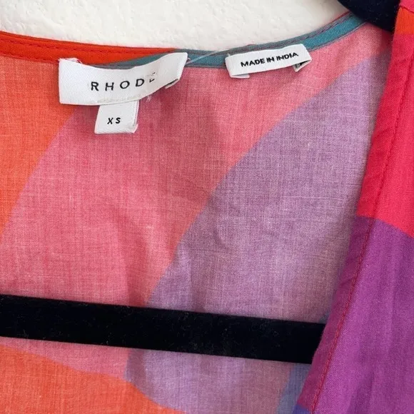Rhode Resort Red Fiona Rainbow print cotton wrap dress XS