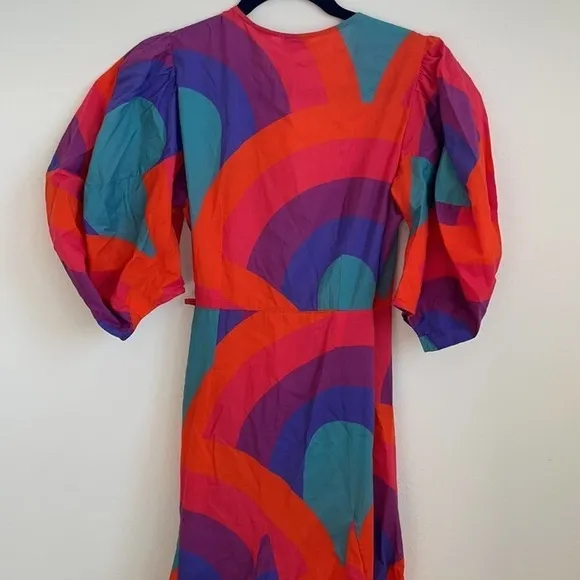 Rhode Resort Red Fiona Rainbow print cotton wrap dress XS