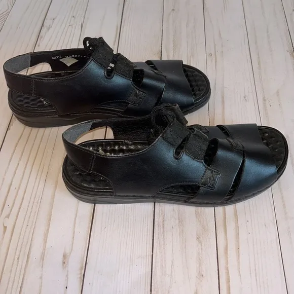 RIEKER Black Leather Lace - Up Slingback Walking Sandals Women’s Size 37 / US 7