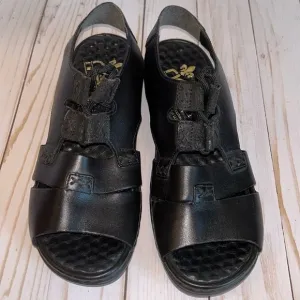 RIEKER Black Leather Lace - Up Slingback Walking Sandals Women’s Size 37 / US 7