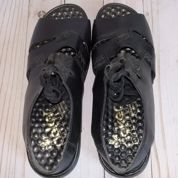 RIEKER Black Leather Lace - Up Slingback Walking Sandals Women’s Size 37 / US 7