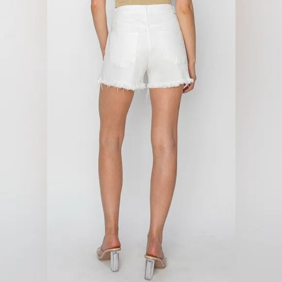 RISEN Button Fly Frayed Hem Denim Shorts