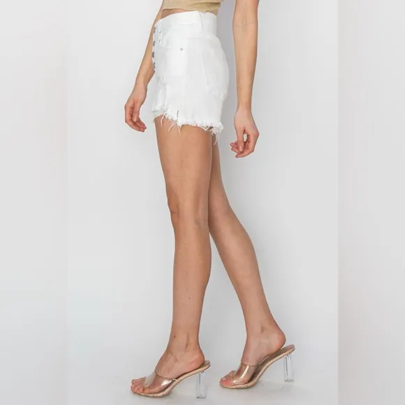 RISEN Button Fly Frayed Hem Denim Shorts